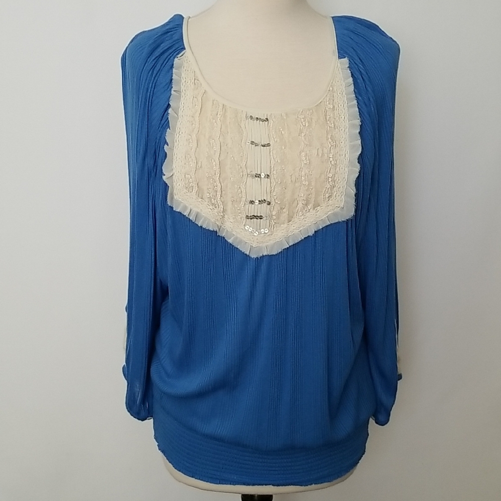 Free People French Blue Peasant Top